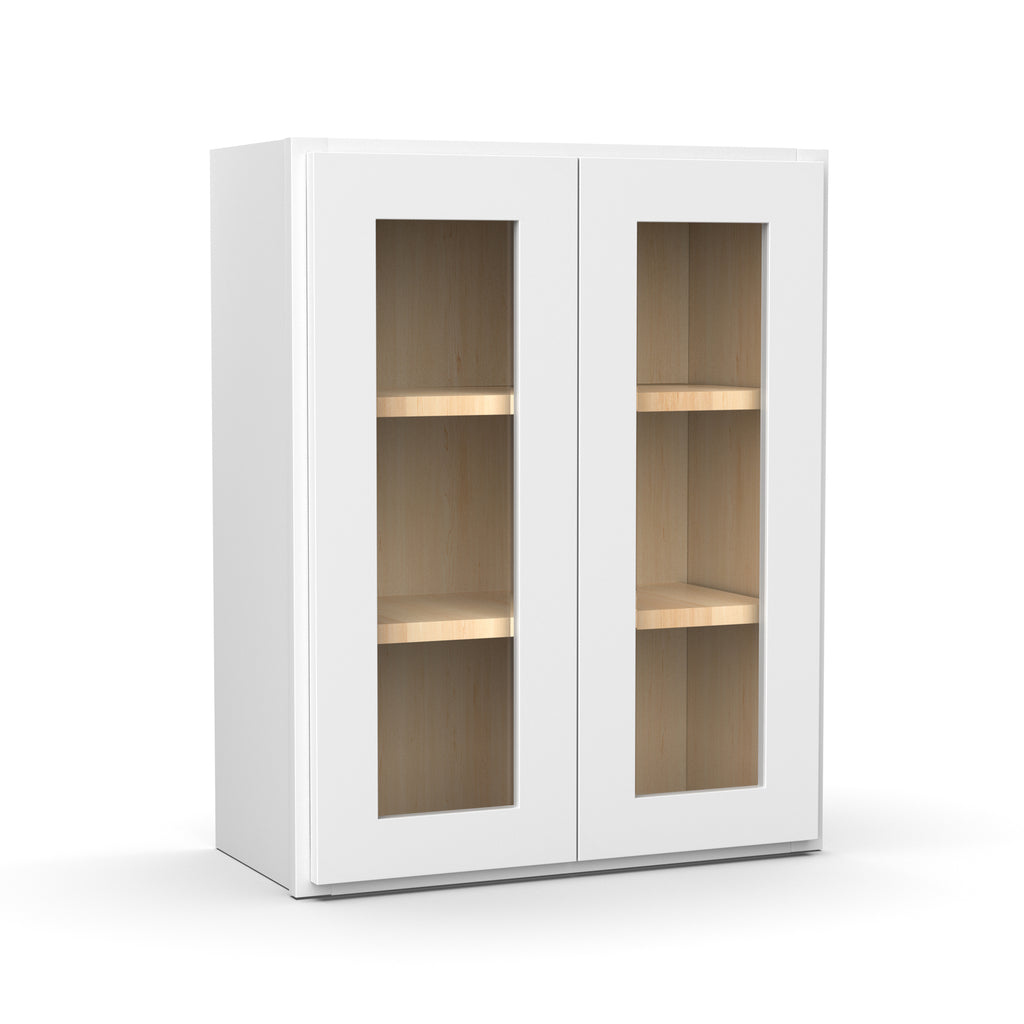Liberty Shaker White Double Glass Door Kitchen Wall Cabinet - 24