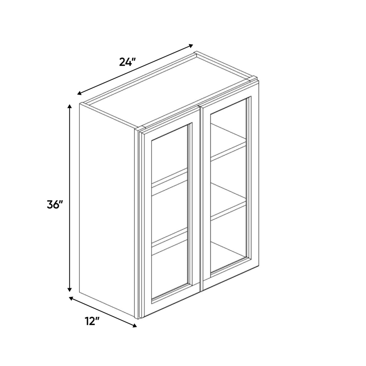 Belmont Grey - 24 Inch Double Glass Door Wall Cabinet - 24" Width x 36" Height x 12" Depth