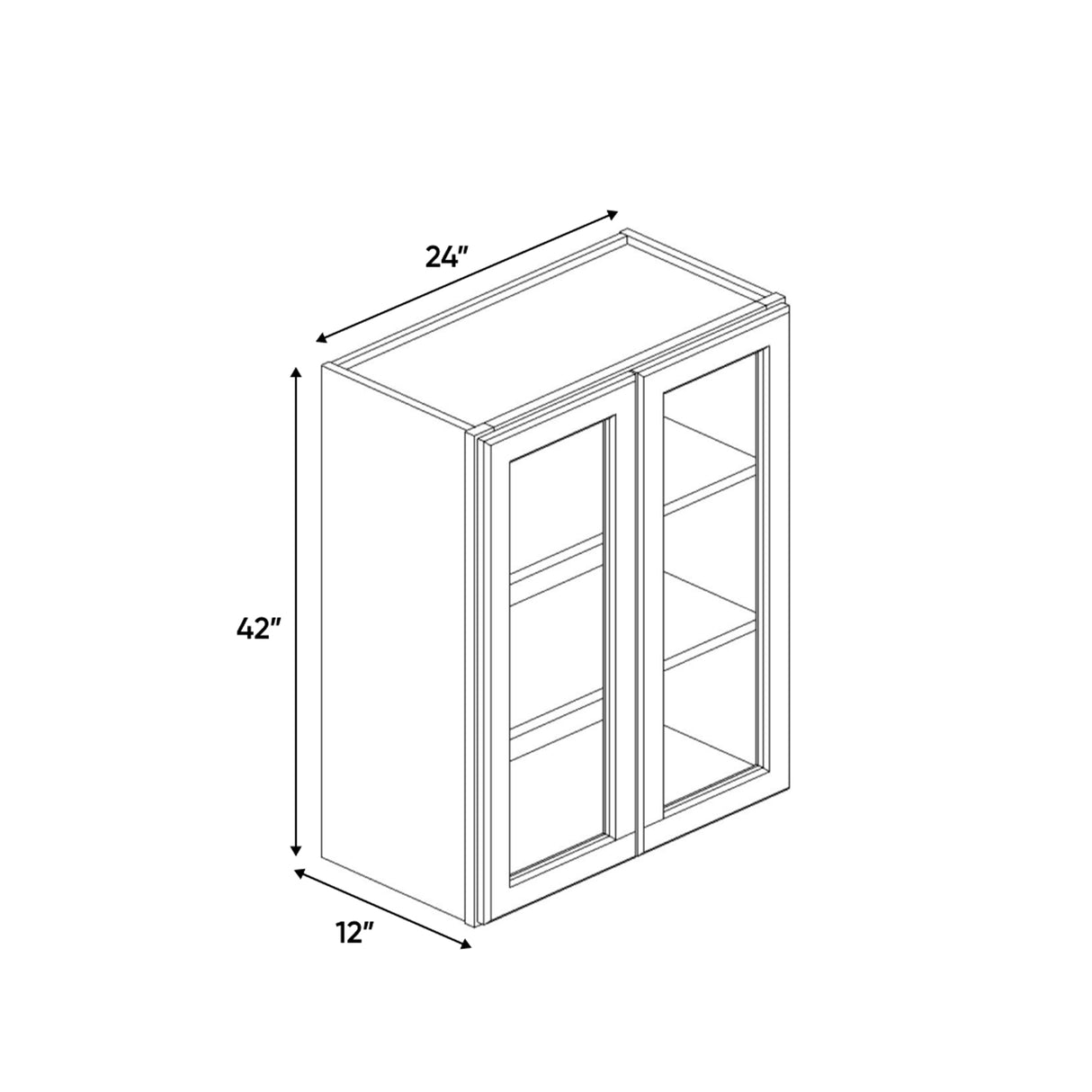 Liberty Shaker Rift - 24 Inch Double Glass Door Wall Cabinet - 24" Width x 42" Height x 12" Depth