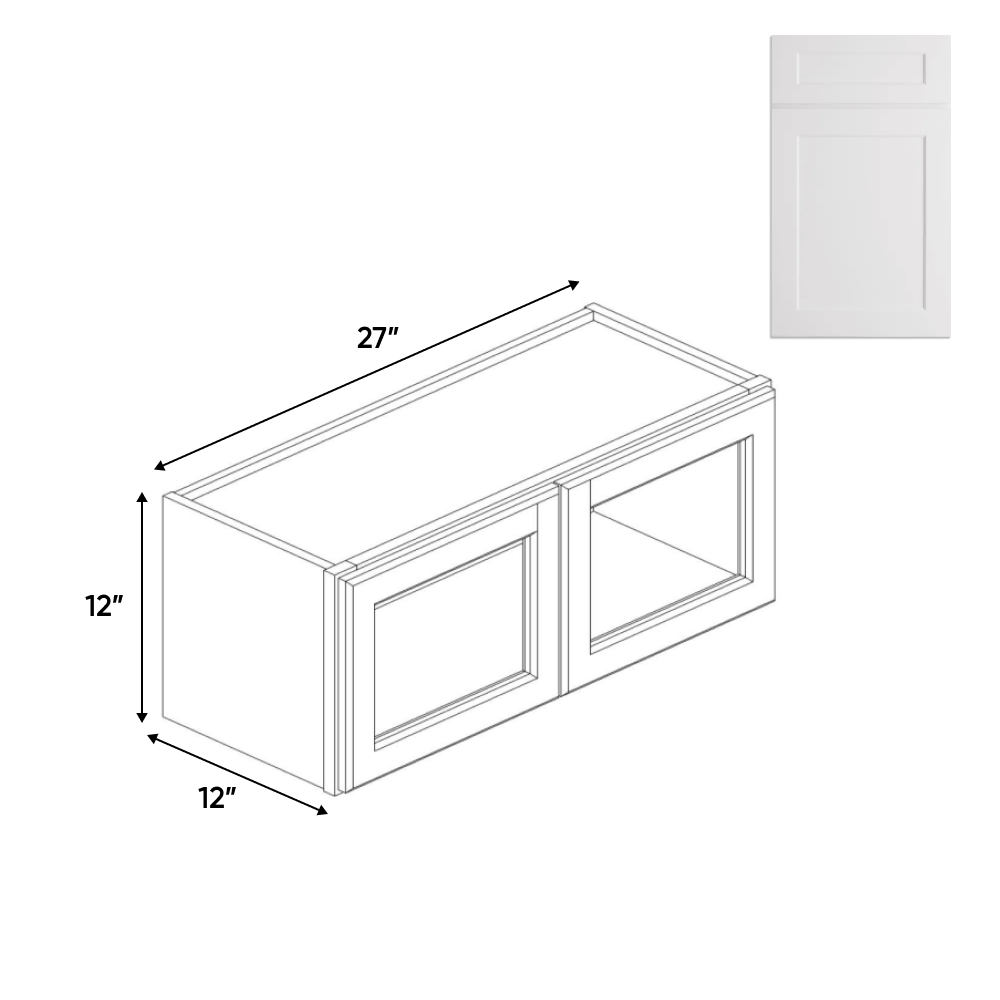 RTA - Liberty Shaker White - Double Glass Door Wall Cabinets - 12"H x 27"W x 12"D