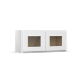 RTA - Liberty Shaker White - Double Glass Door Wall Cabinets - 12"H x 27"W x 12"D