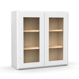 White - Double Glass Door Wall Cabinet - 30"W x 30"H x 12"D