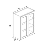 Slim Shaker Oatmeal - 30 Inch Double Glass Door Wall Cabinet - 30" Width x 36" Height x 12" Depth