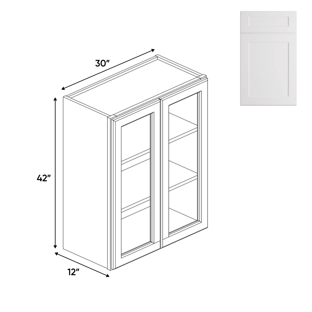 RTA - Liberty Shaker White - Double Glass Door Wall Cabinets - 42"H x 30"W x 12"D