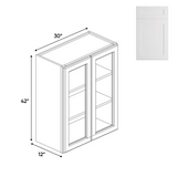 RTA - Liberty Shaker White - Double Glass Door Wall Cabinets - 42"H x 30"W x 12"D