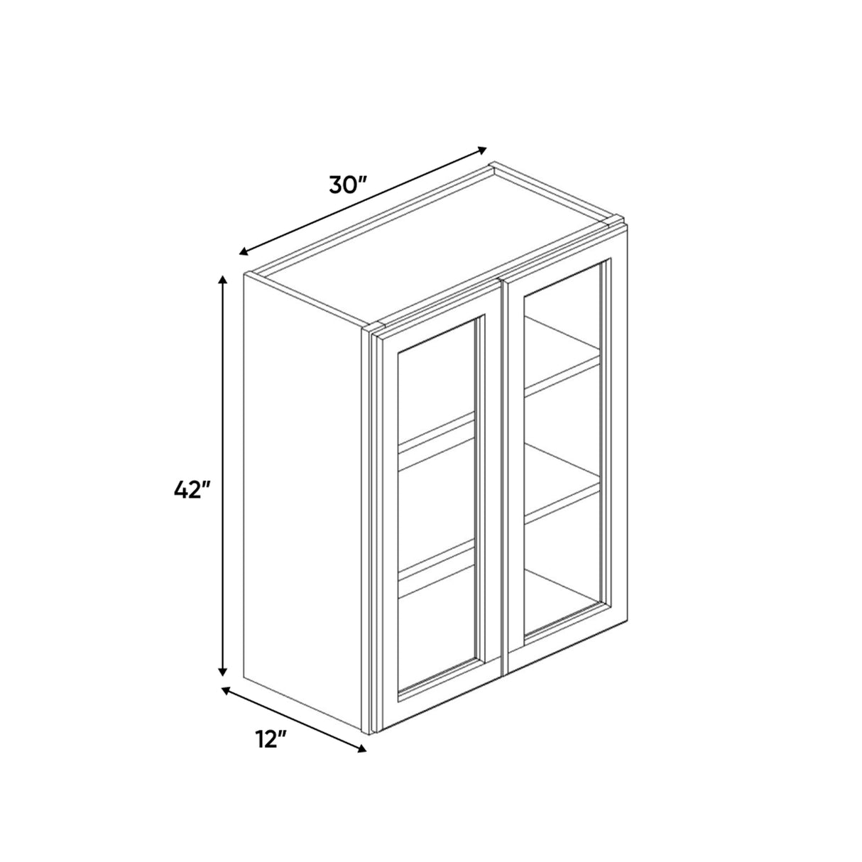 Liberty Shaker Rift - 30 Inch Double Glass Door Wall Cabinet - 30" Width x 42" Height x 12" Depth