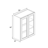 Windsor Ashen - 30 Inch Double Glass Door Wall Cabinet - 30" Width x 42" Height x 12" Depth