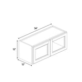 Slim Shaker Oatmeal - 36 Inch Double Glass Door Wall Cabinet - 36" Width x 12" Height x 12" Depth