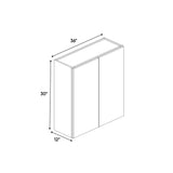 Sonoma White - 36 Inch Height Double Door Wall Cabinet - 36" Width x 30" Height x 12" Depth