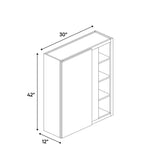 Belmont Grey - 30x42 Inch Wall Blind Corner Wall Cabinet - 30" Width x 42" Height x 12" Depth