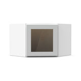 RTA - Liberty Shaker White - Diagonal Corner Glass Door Wall Cabinets - 12"H x 24"W x 12"D