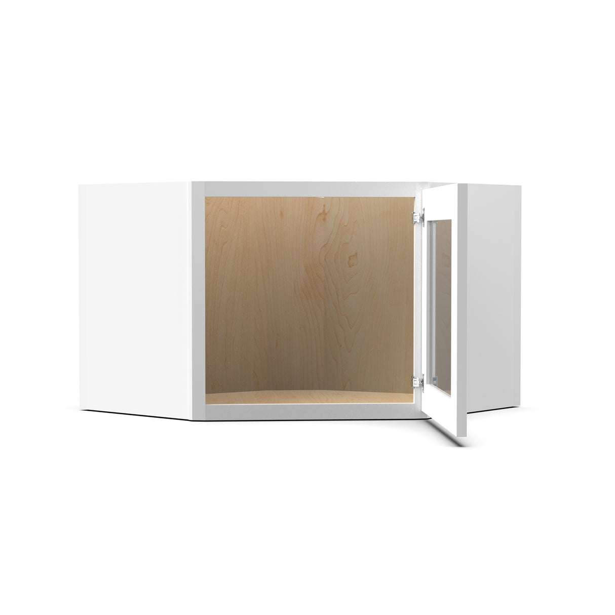 RTA - Liberty Shaker White - Diagonal Corner Glass Door Wall Cabinets - 12"H x 24"W x 12"D