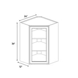 Avalon Ashen - 24 Inch Diagonal Corner Glass Door Wall Cabinet - 24" Width x 36" Height x 12" Depth
