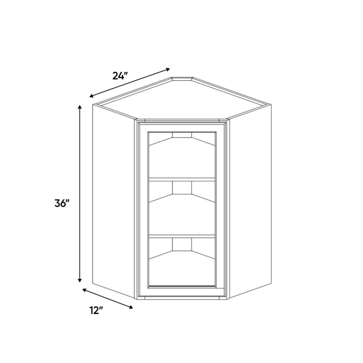 Slim Shaker Oatmeal - 24 Inch Diagonal Corner Glass Door Wall Cabinet - 24" Width x 36" Height x 12" Depth