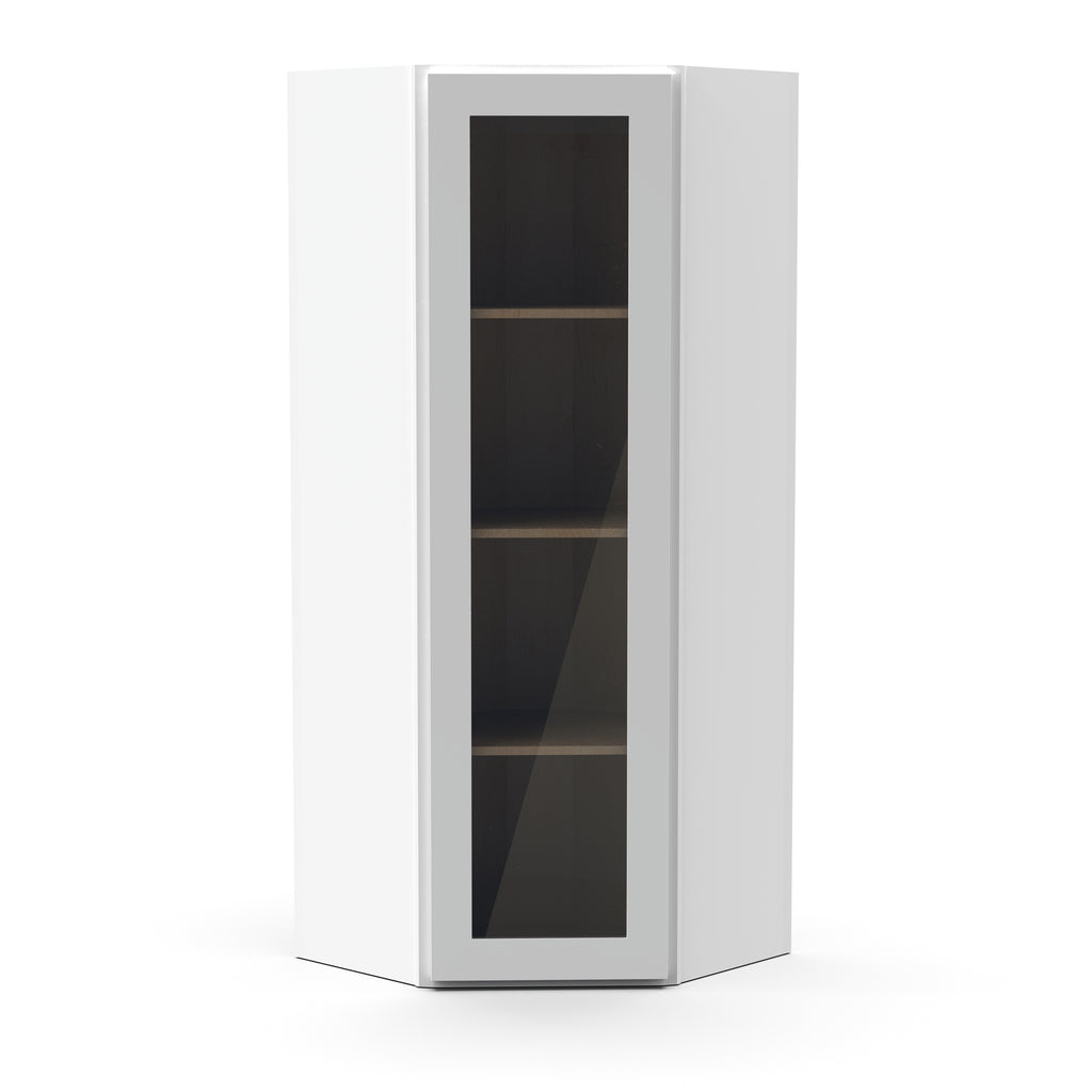 Liberty Shaker White - Diagonal Corner Glass Door Wall Cabinets - 42