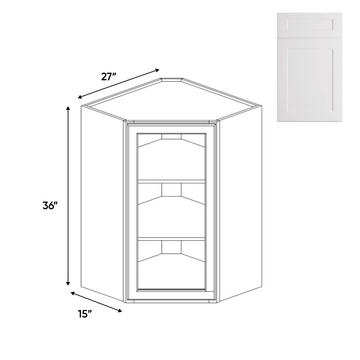 White Diagonal Corner Glass Door Wall Cabinets - 36 in H x 27 in W x 15 in D - Pre Assembled