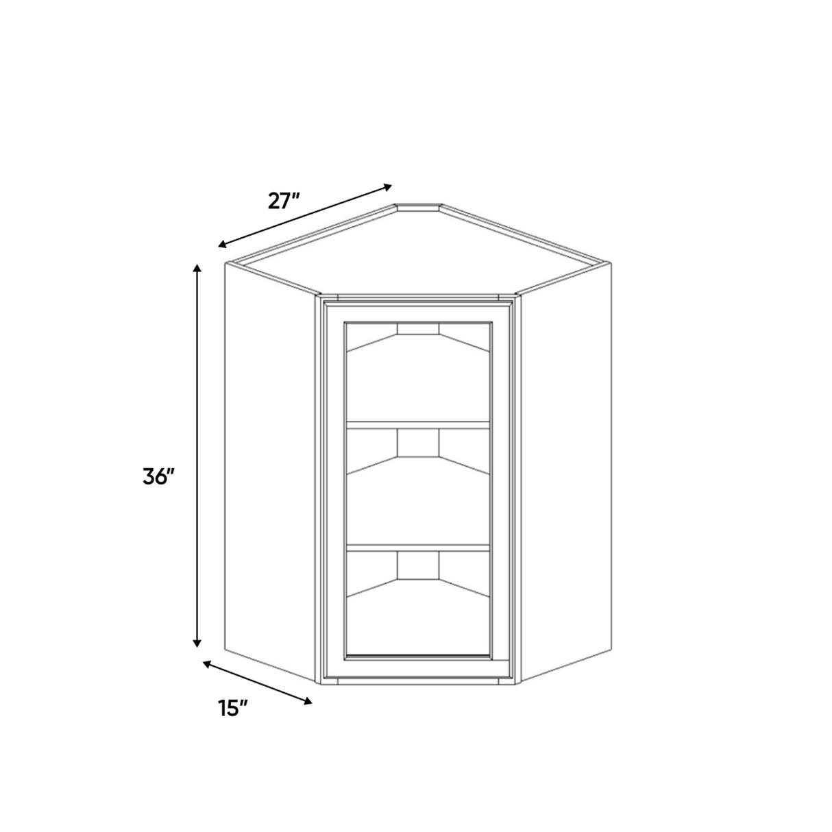 Liberty Shaker Rift - 27 Inch Diagonal Corner Glass Door Wall Cabinet - 27" Width x 36" Height x 15" Depth