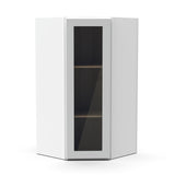 Liberty Shaker White Diagonal Corner Glass Door Kitchen Wall Cabinet - 36"H x 27"W x 15"D
