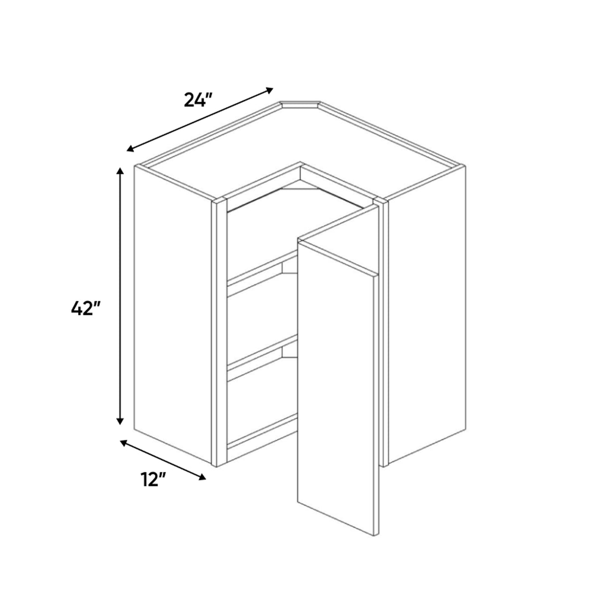 Portland Chestnut - 42 Inch Wall Square Corner Wall Cabinet - 24" Width x 42" Height x 12" Depth