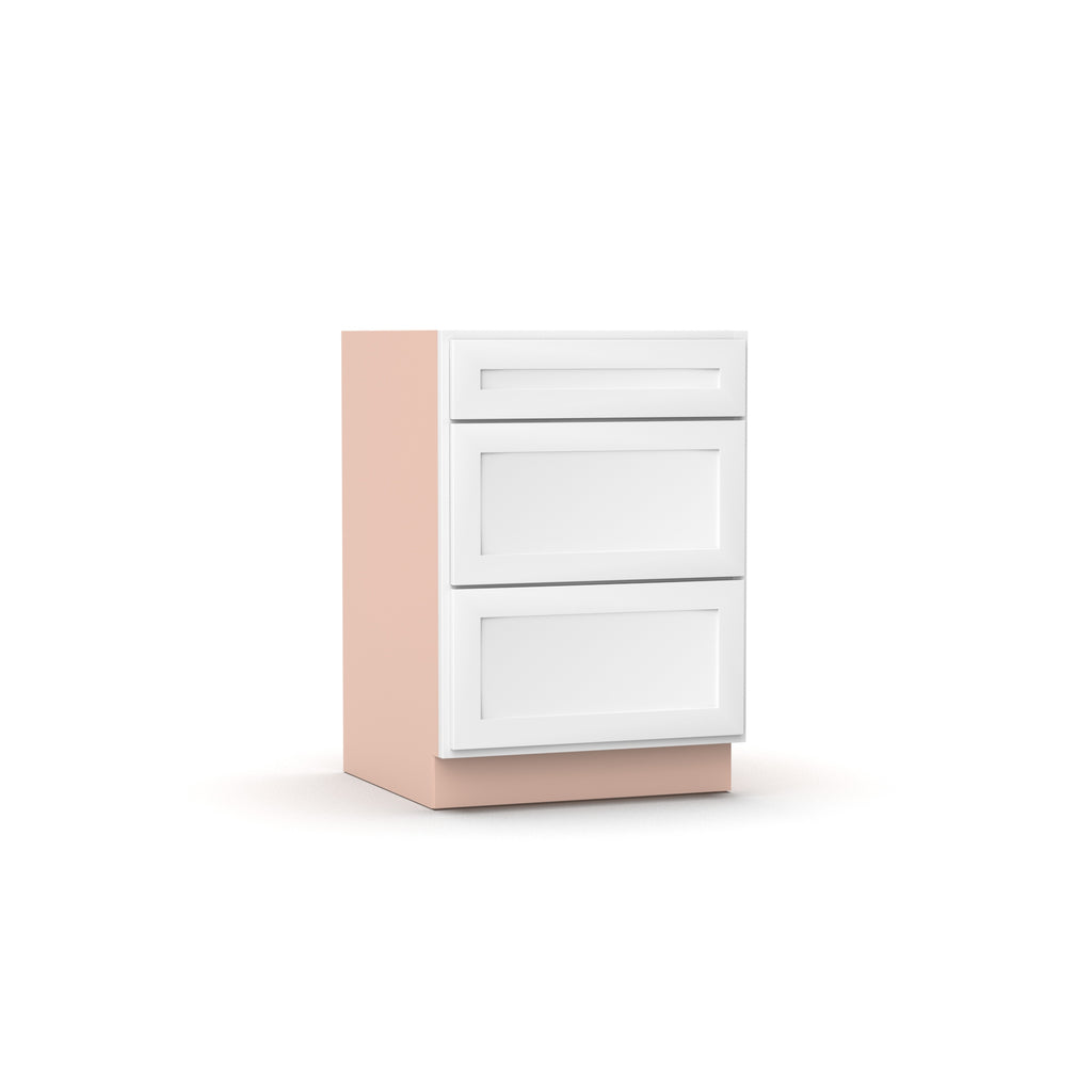 Liberty Shaker White - 24 Inch Three Drawer Base Cabinet - 24