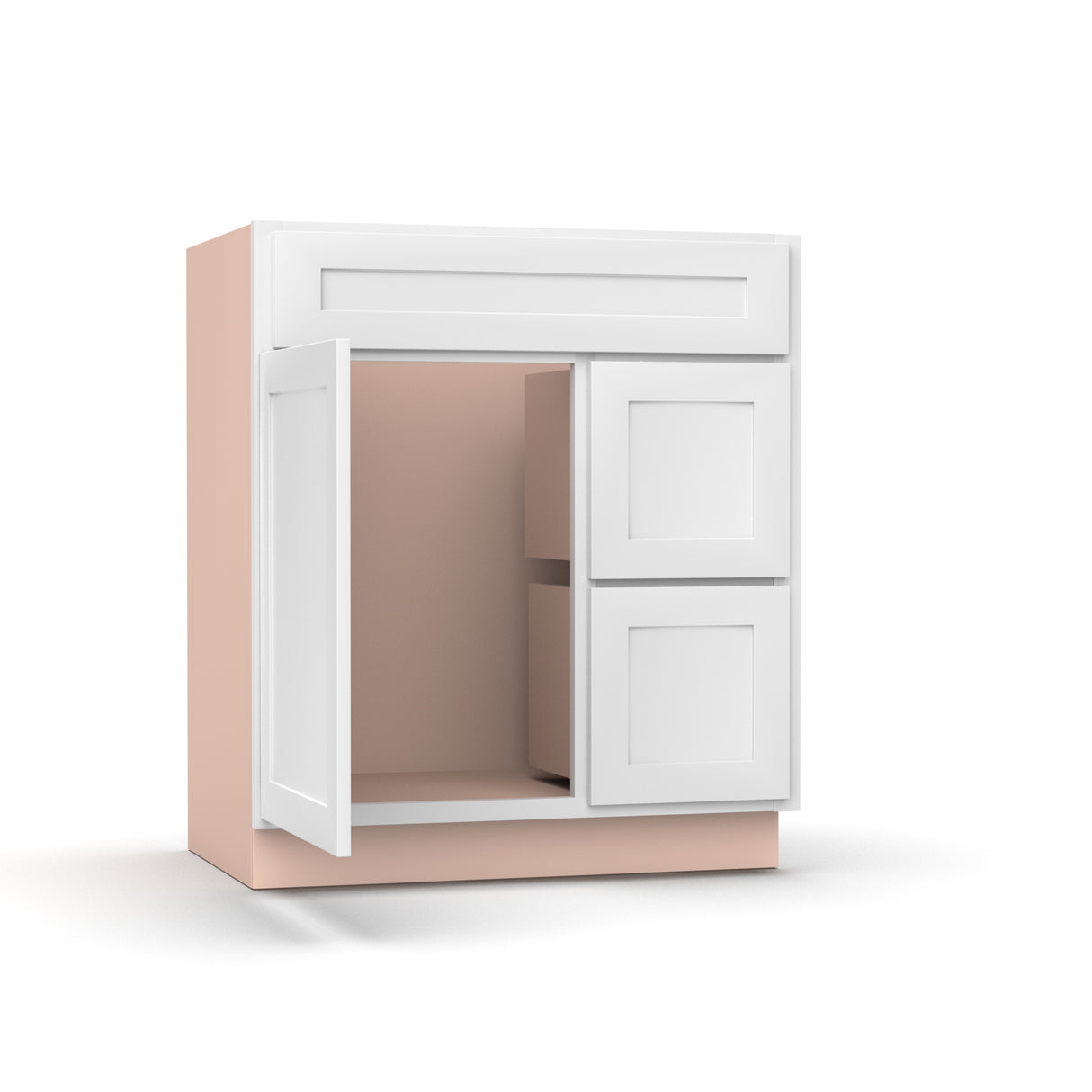 Liberty Shaker White - 30 Inch Vanity Sink Drawer Base Cabinet - 30" Width x 34.5" Height x 21" Depth