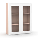 Liberty Shaker White - 30 Inch Double Glass Door Wall Cabinet - 30" Width x 36" Height x 12" Depth