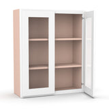 Liberty Shaker White - 30 Inch Double Glass Door Wall Cabinet - 30" Width x 36" Height x 12" Depth
