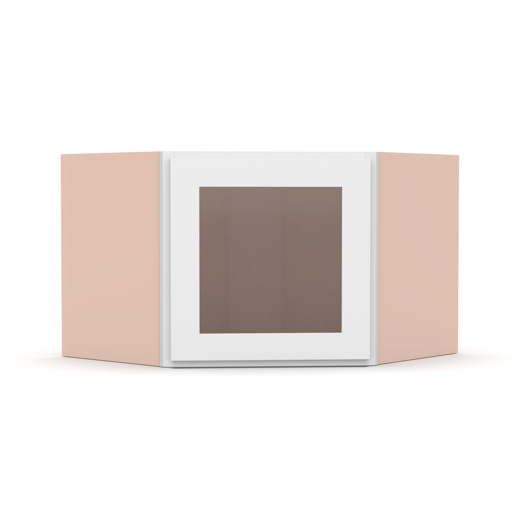 Liberty Shaker White - 24 Inch Diagonal Corner Glass Door Wall Cabinet - 24
