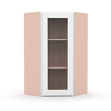 Liberty Shaker White - 24 Inch Diagonal Corner Glass Door Wall Cabinet - 24" Width x 30" Height x 12" Depth