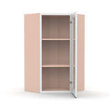 Liberty Shaker White - 24 Inch Diagonal Corner Glass Door Wall Cabinet - 24" Width x 30" Height x 12" Depth