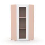 Liberty Shaker White - 24 Inch Diagonal Corner Glass Door Wall Cabinet - 24" Width x 36" Height x 12" Depth