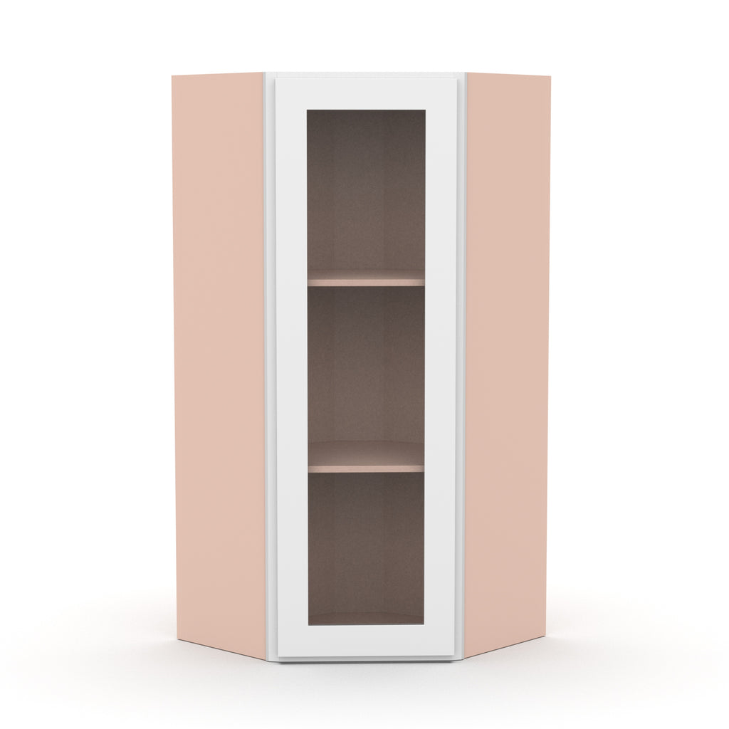 Liberty Shaker White - 24 Inch Diagonal Corner Glass Door Wall Cabinet - 24
