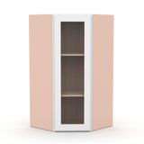 Liberty Shaker White - 27 Inch Diagonal Corner Glass Door Wall Cabinet - 27" Width x 36" Height x 15" Depth