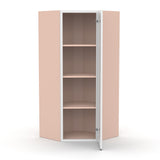Liberty Shaker White - 27 Inch Diagonal Corner Glass Door Wall Cabinet - 27" Width x 42" Height x 15" Depth