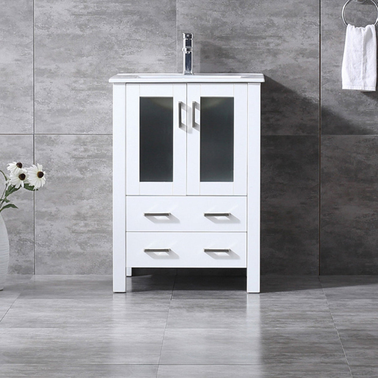 Volez White Freestanding Bathroom Vanity with Integrated Top, White integrated Square Sink