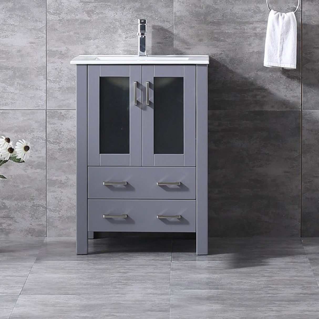 Volez Dark Grey Freestanding Bathroom Vanity with Integrated Top, White integrated Square Sink