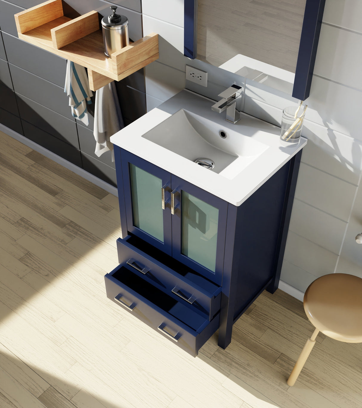 Volez Navy Blue Freestanding Bathroom Vanity