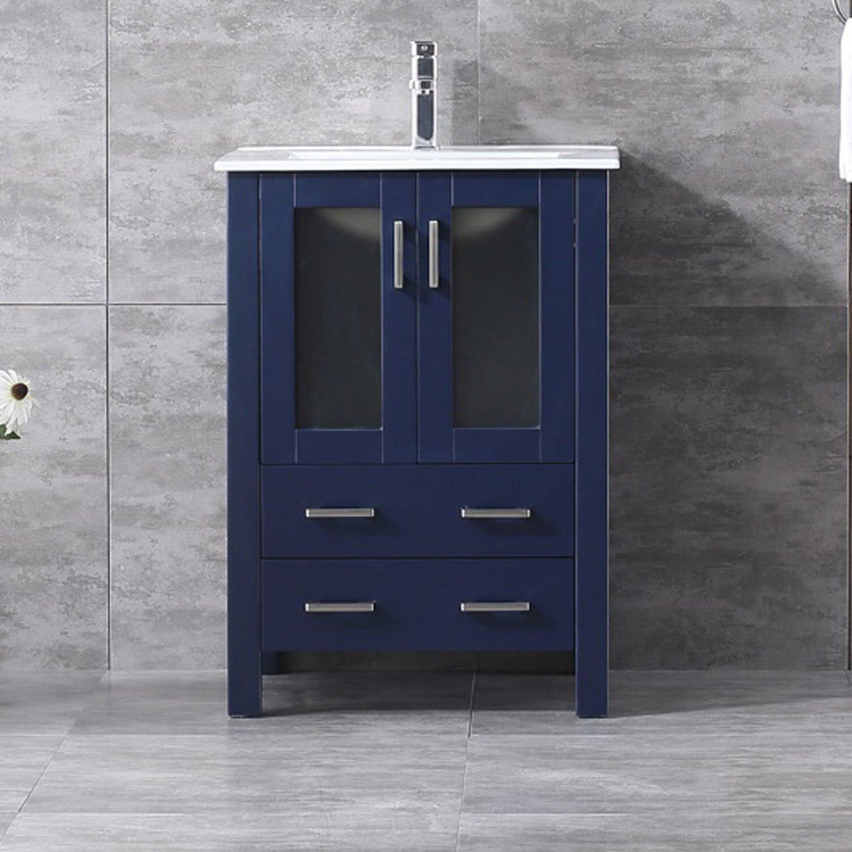 Volez Navy Blue Freestanding Bathroom Vanity with Integrated Top, White integrated Square Sink