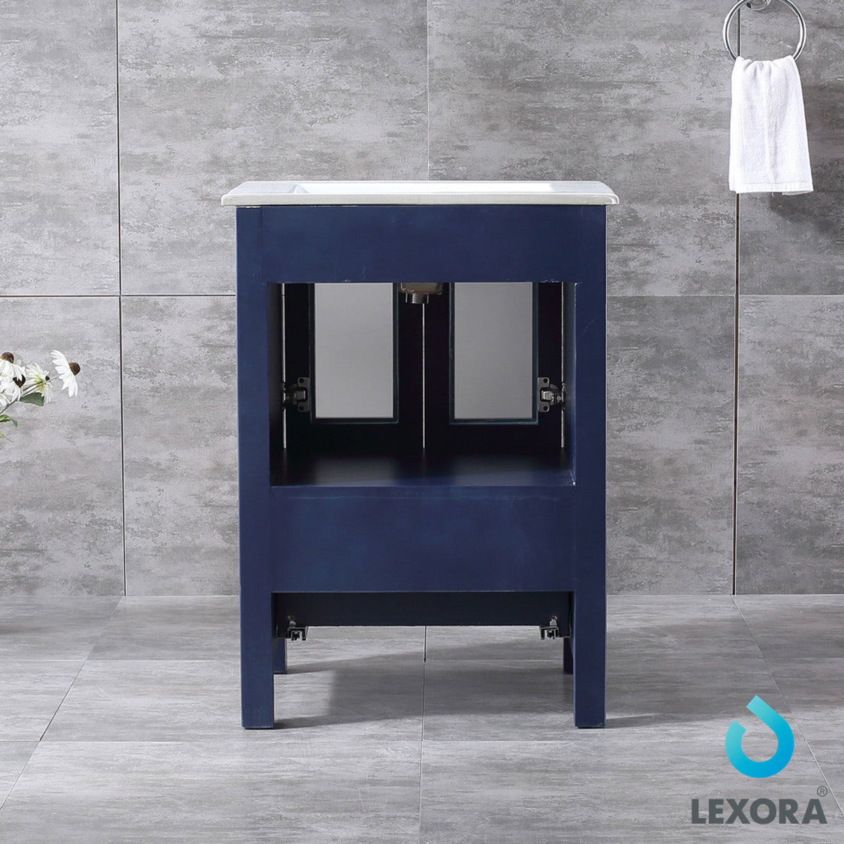 Volez Navy Blue Freestanding Bathroom Vanity with Integrated Top, White integrated Square Sink