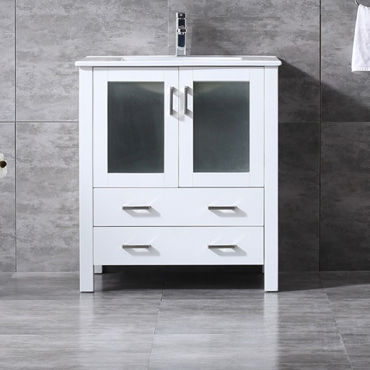 Volez White Freestanding Bathroom Vanity with Integrated Top, White integrated Square Sink