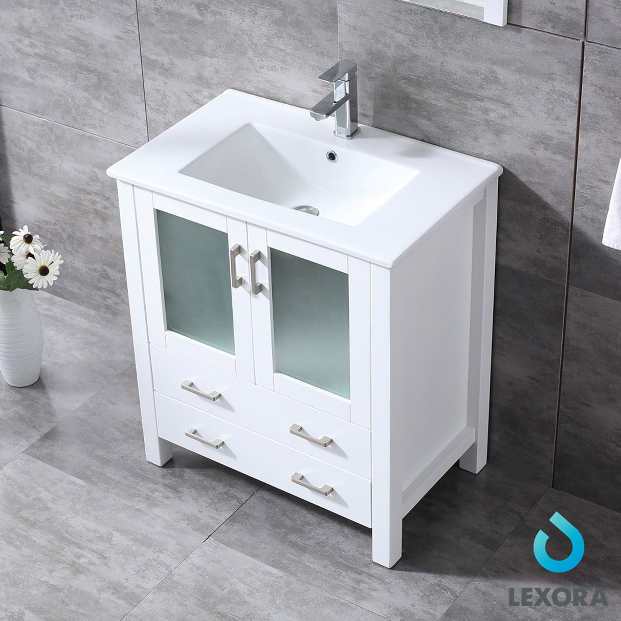 Volez White Freestanding Bathroom Vanity with Integrated Top, White integrated Square Sink