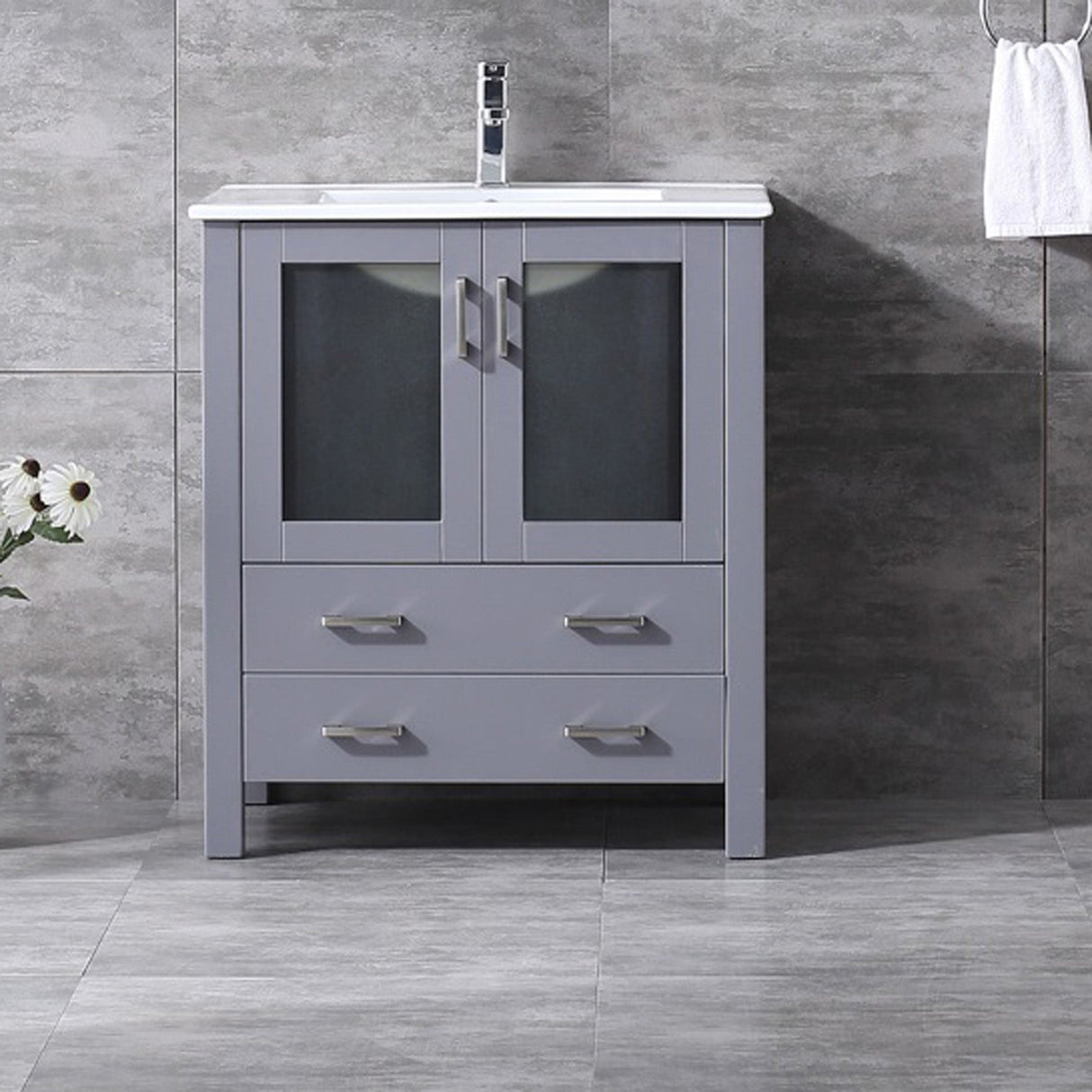 Volez Dark Grey Freestanding Bathroom Vanity with Integrated Top, White integrated Square Sink