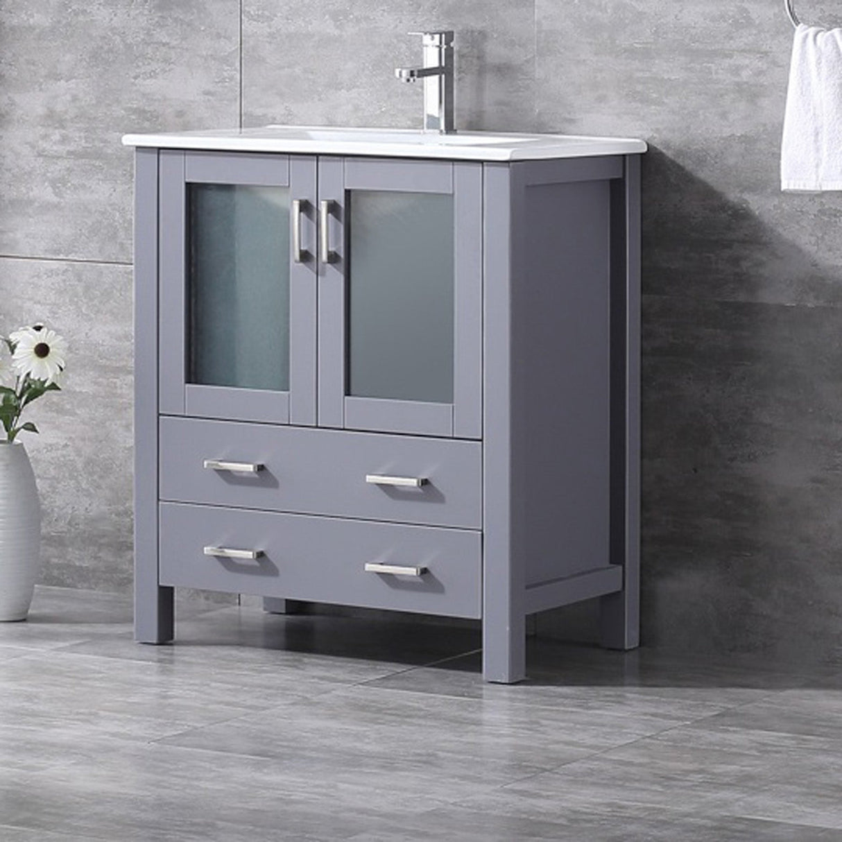 Volez Dark Grey Freestanding Bathroom Vanity with Integrated Top, White integrated Square Sink