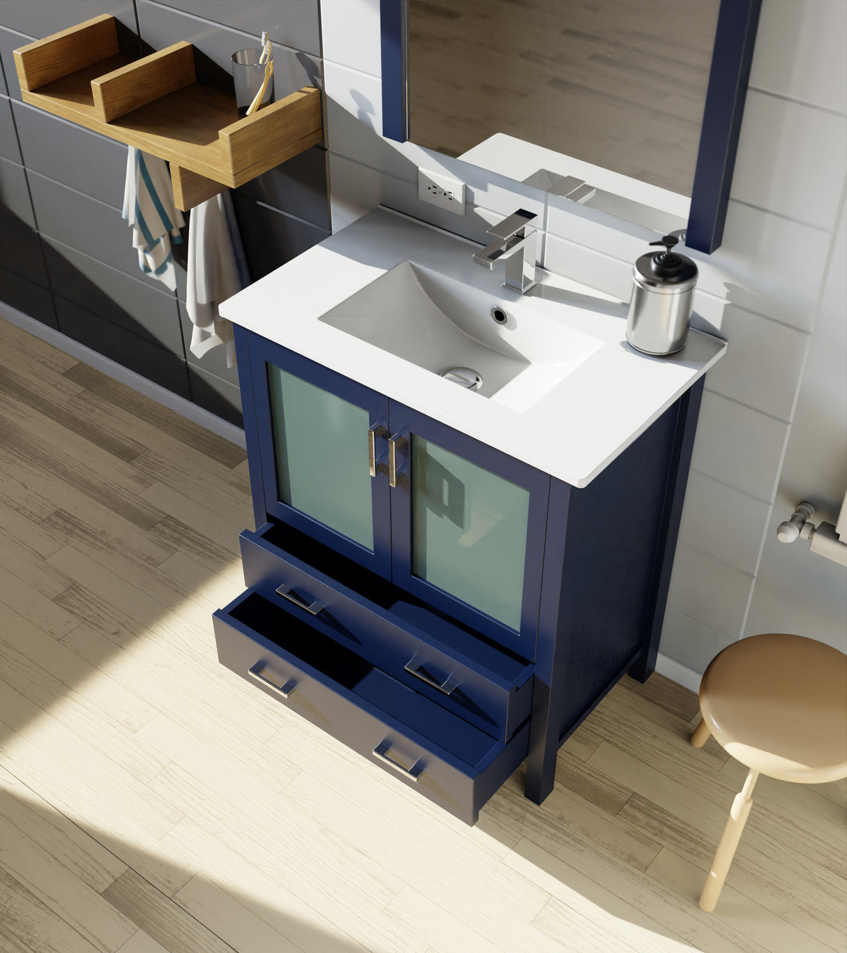 Volez Navy Blue Freestanding Bathroom Vanity