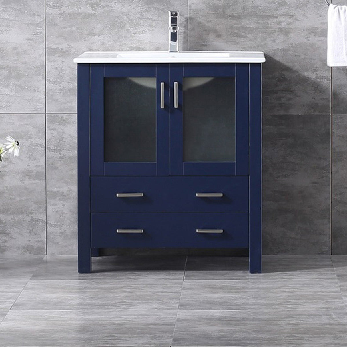 Volez Navy Blue Freestanding Bathroom Vanity with Integrated Top, White integrated Square Sink