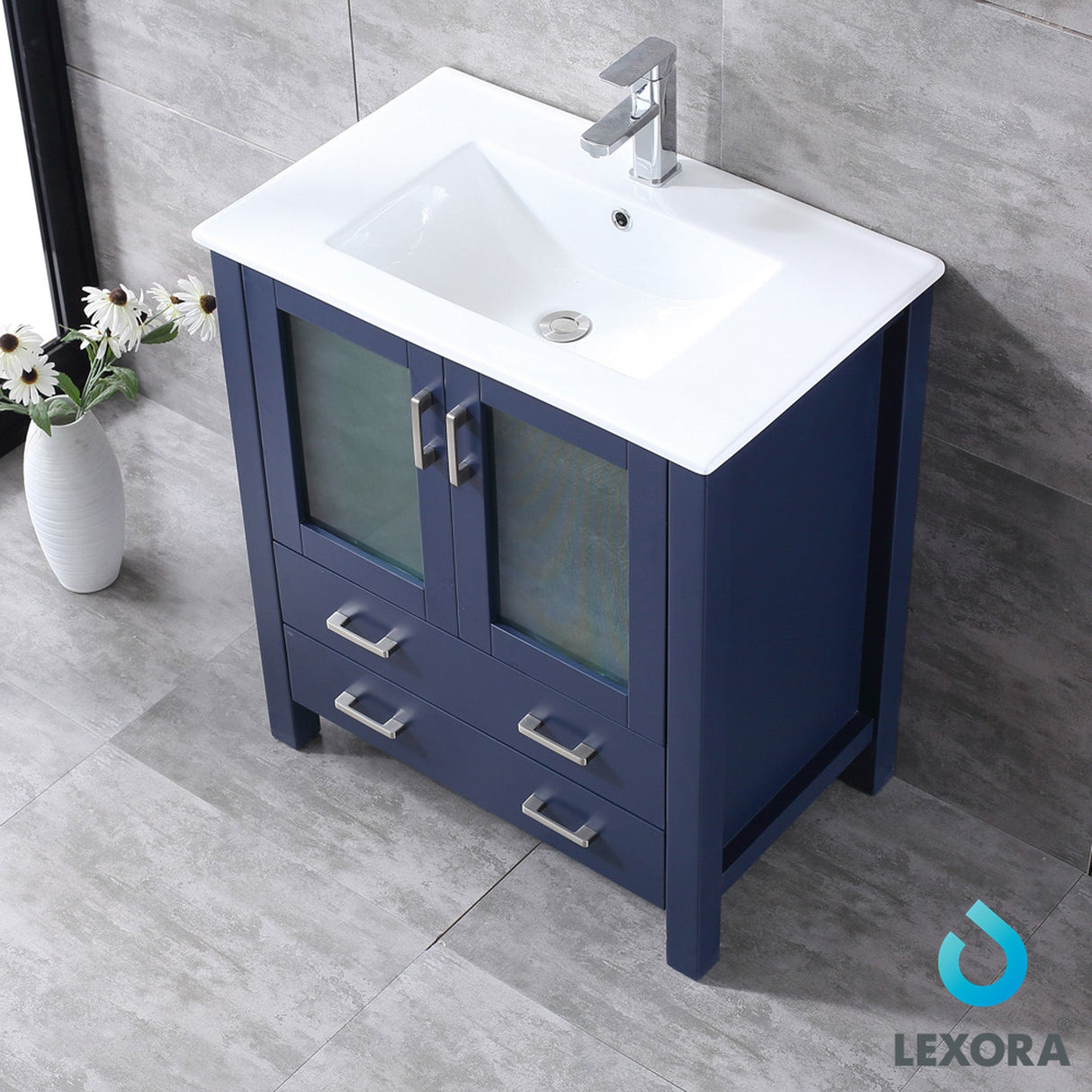 Volez Navy Blue Freestanding Bathroom Vanity with Integrated Top, White integrated Square Sink