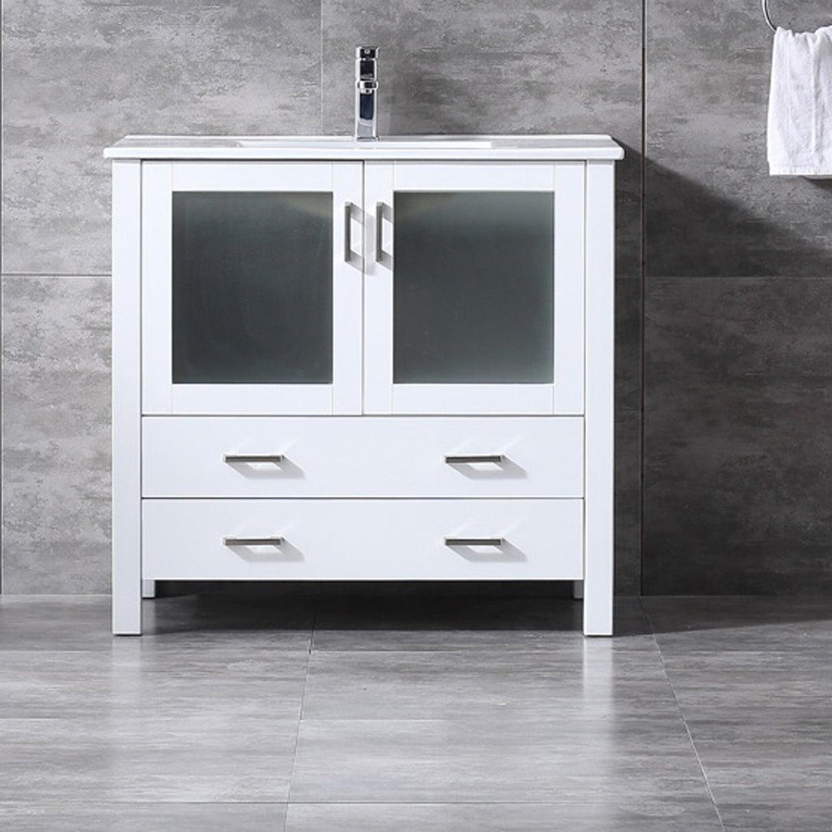 Volez White Freestanding Bathroom Vanity with Integrated Top, White integrated Square Sink