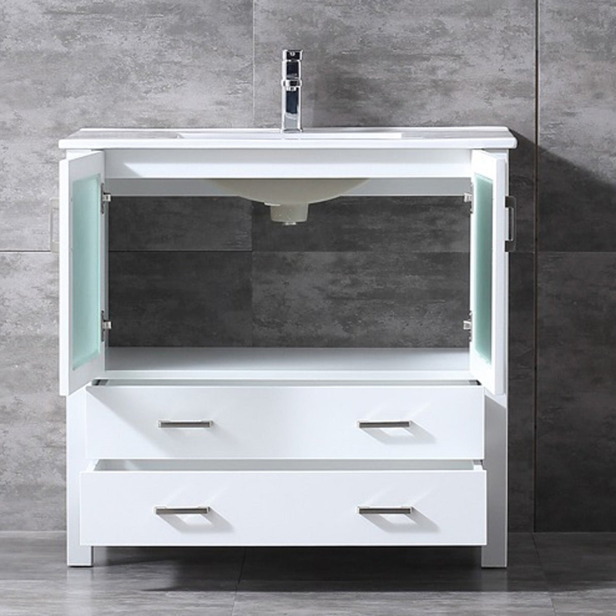 Volez White Freestanding Bathroom Vanity with Integrated Top, White integrated Square Sink