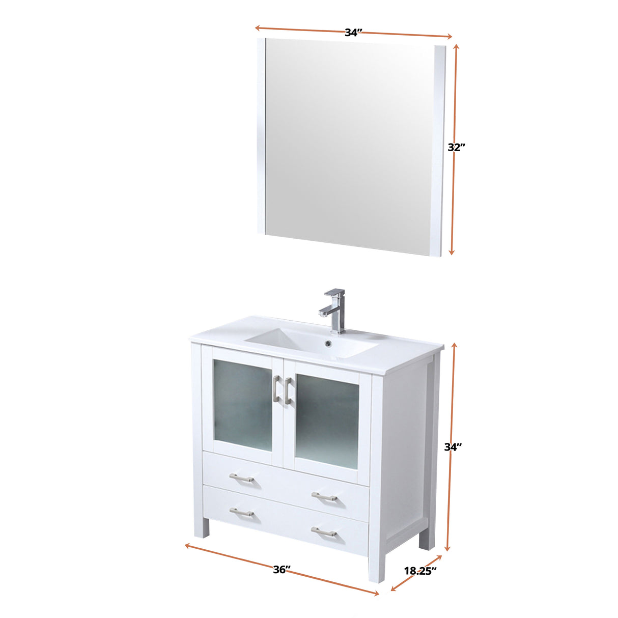 Volez 36 in. Freestanding Bathroom Vanity with Integrated Top, White integrated Square Sink