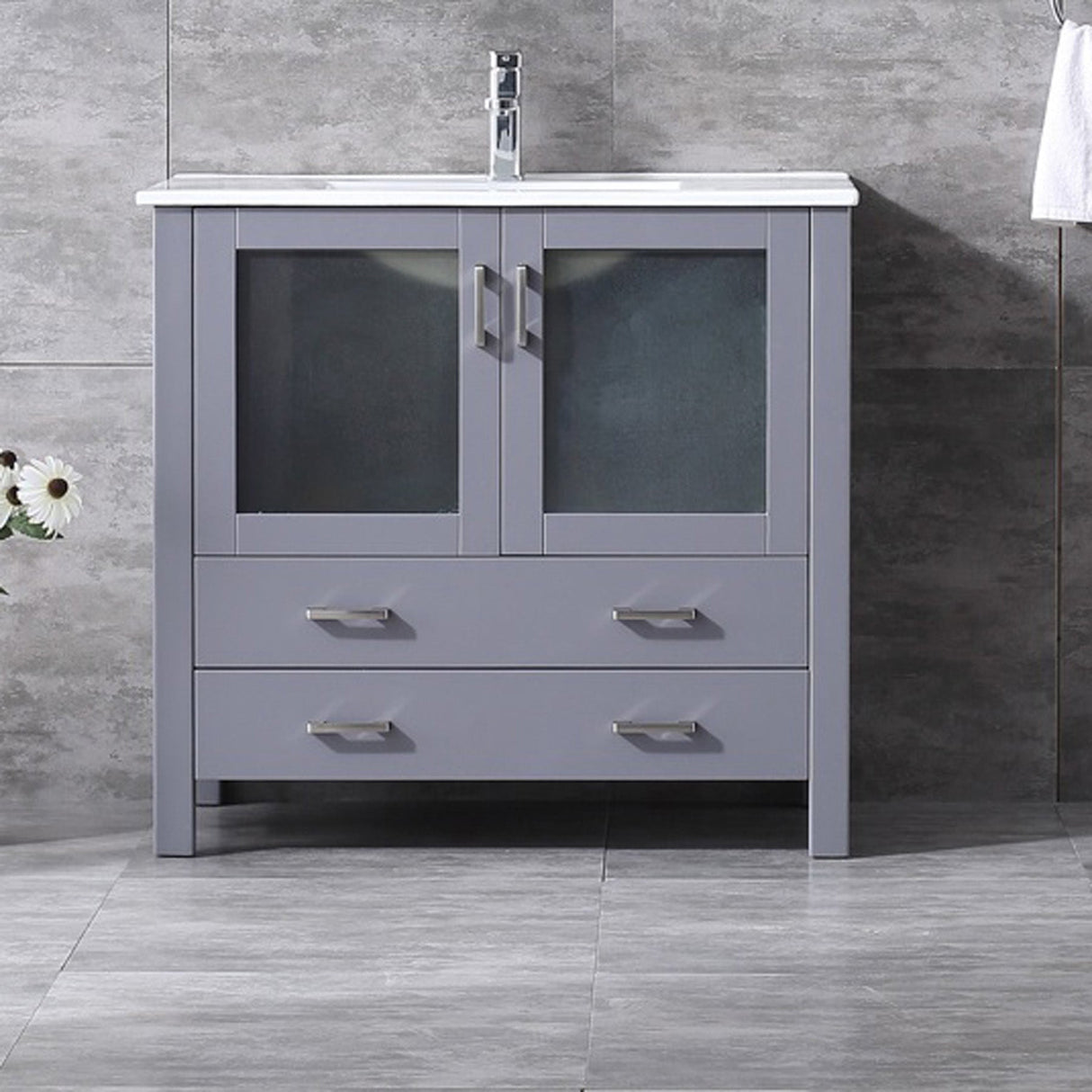 Volez Dark Grey Freestanding Bathroom Vanity with Integrated Top, White integrated Square Sink
